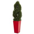 Nearly Naturals 4.5 ft. Double Pond Cypress Spiral Artificial Tree in Red Planter 5617